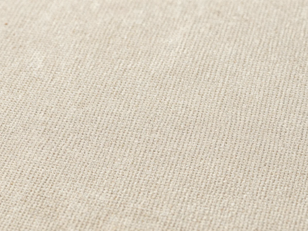 Close-up texture study of plain-weave pure cotton fabric, soft directional daylight revealing individual cotton fibers,